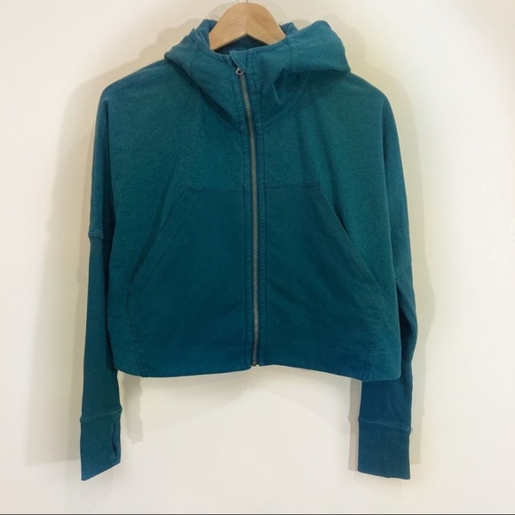 lululemon athletica Tops - Lululemon Seva Crop Zip Up Hoodie Dark Teal Sz 6